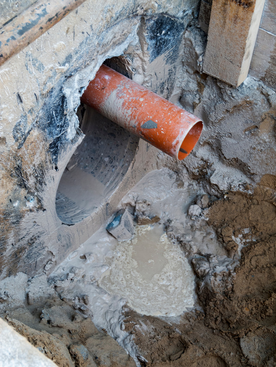 Core hole hole through concrete wall